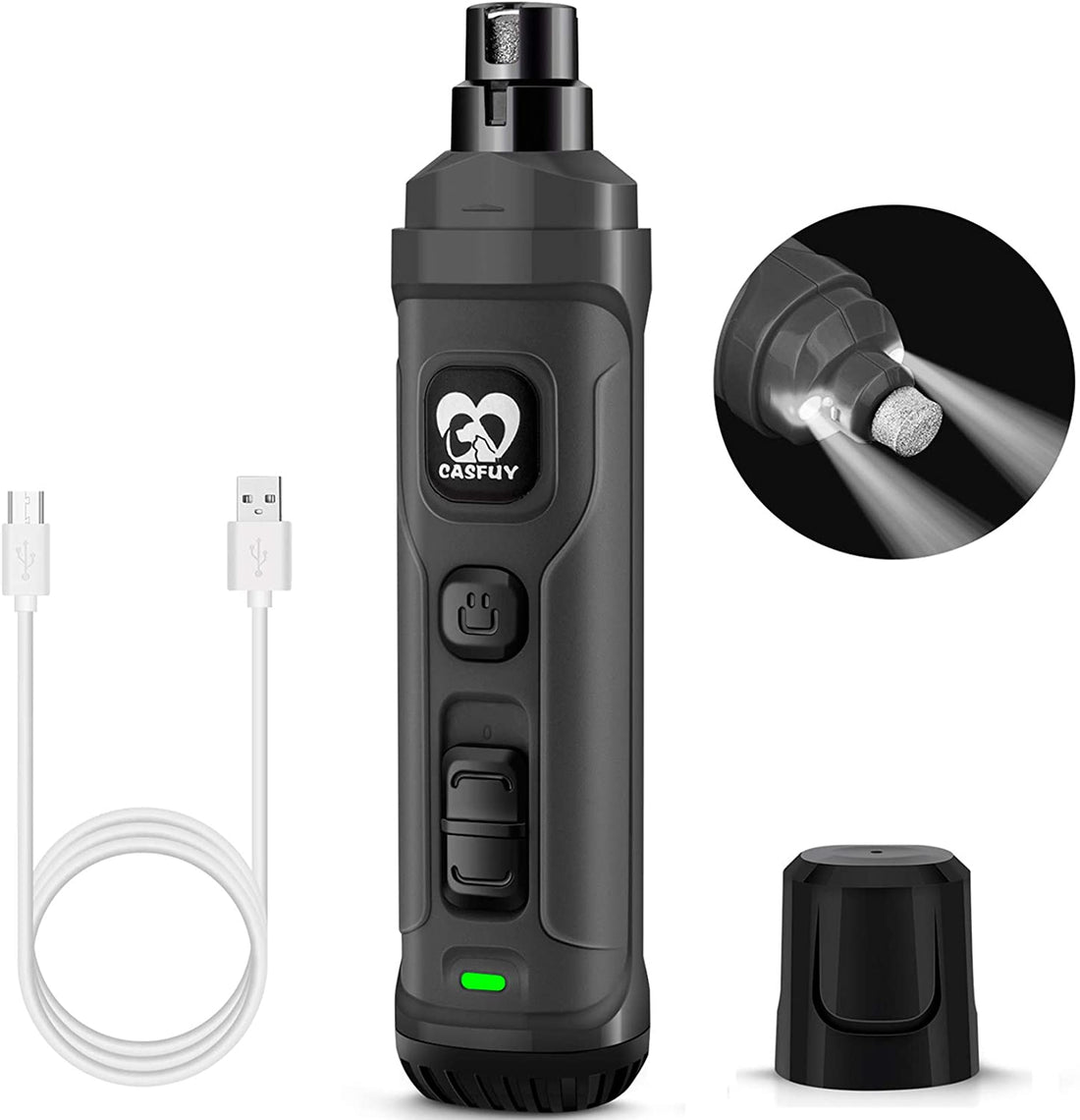 Dog Nail Grinder with LED Lights – Quiet 2-Speed Trimmer