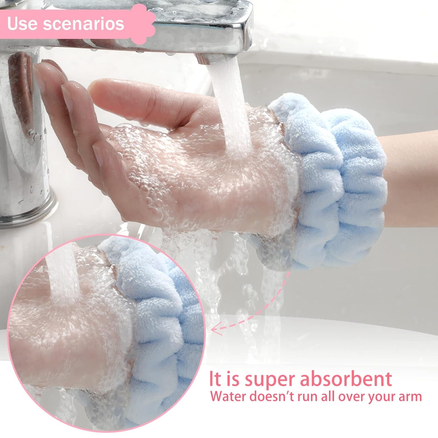 2Pcs Microfiber Face Washing Wristbands – Stretchy & Absorbent