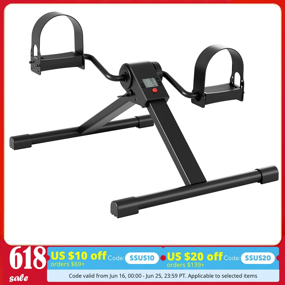 Mini Under Desk Pedal Exerciser – Folding Bike with Display for Arms & Legs