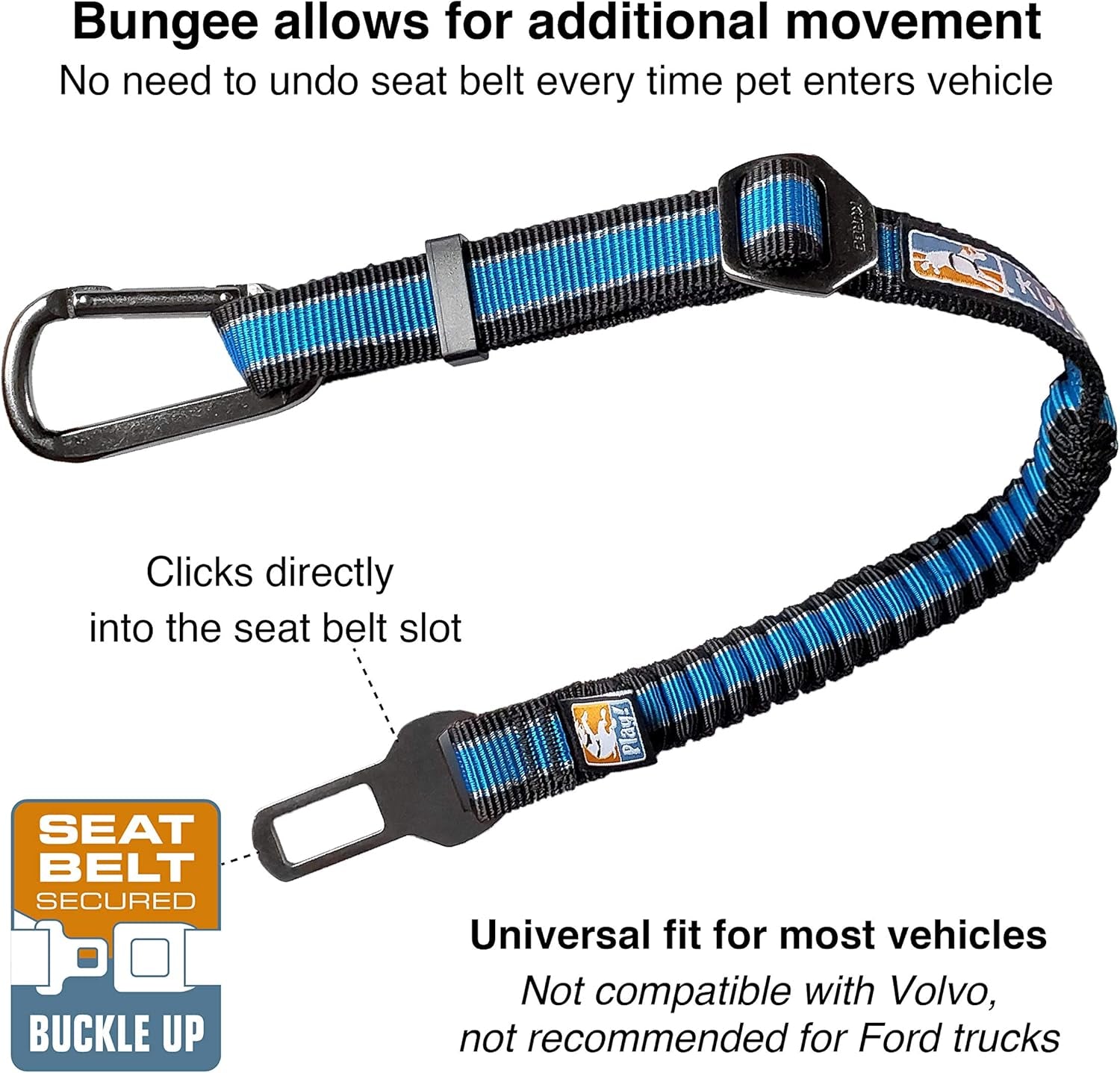 Dog Car Seat Belt – Adjustable Bungee Tether with Carabiner Clip (Blue)