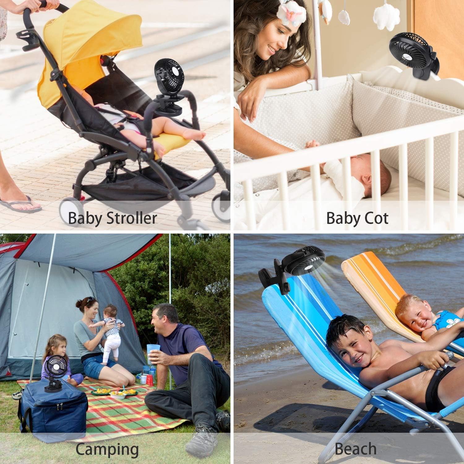 USB Rechargeable Clip-On Stroller Fan – Battery Powered, 40H Runtime