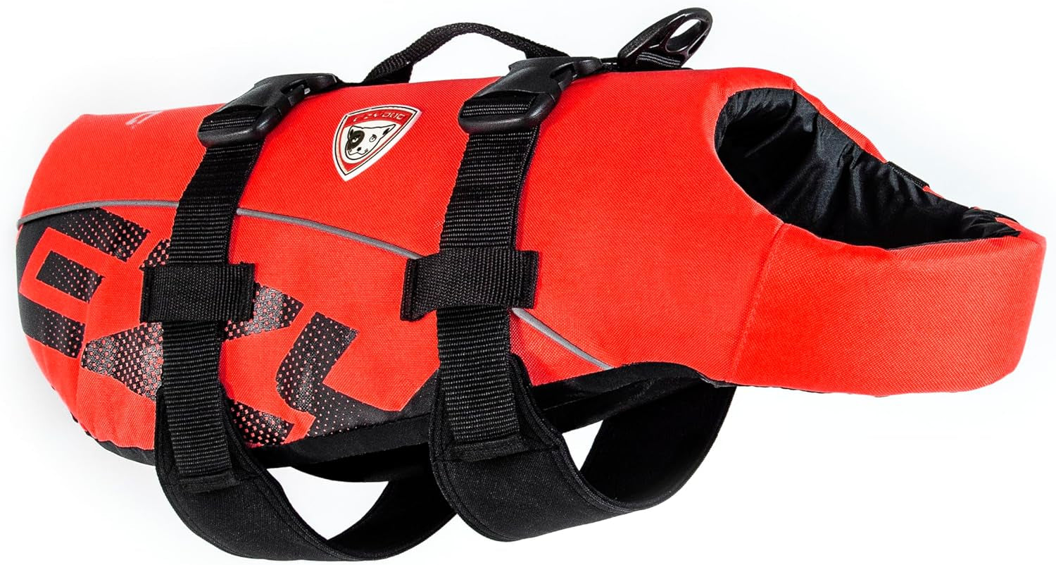 Dog Life Jacket XS – Reflective Swim Vest with Grab Handle, Red