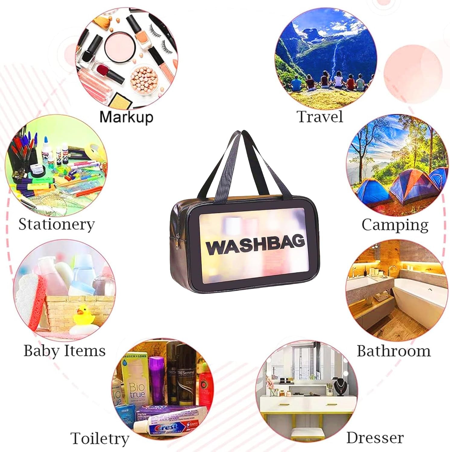 Translucent Waterproof Makeup Bag – Large Travel Toiletry Organizer (Black)